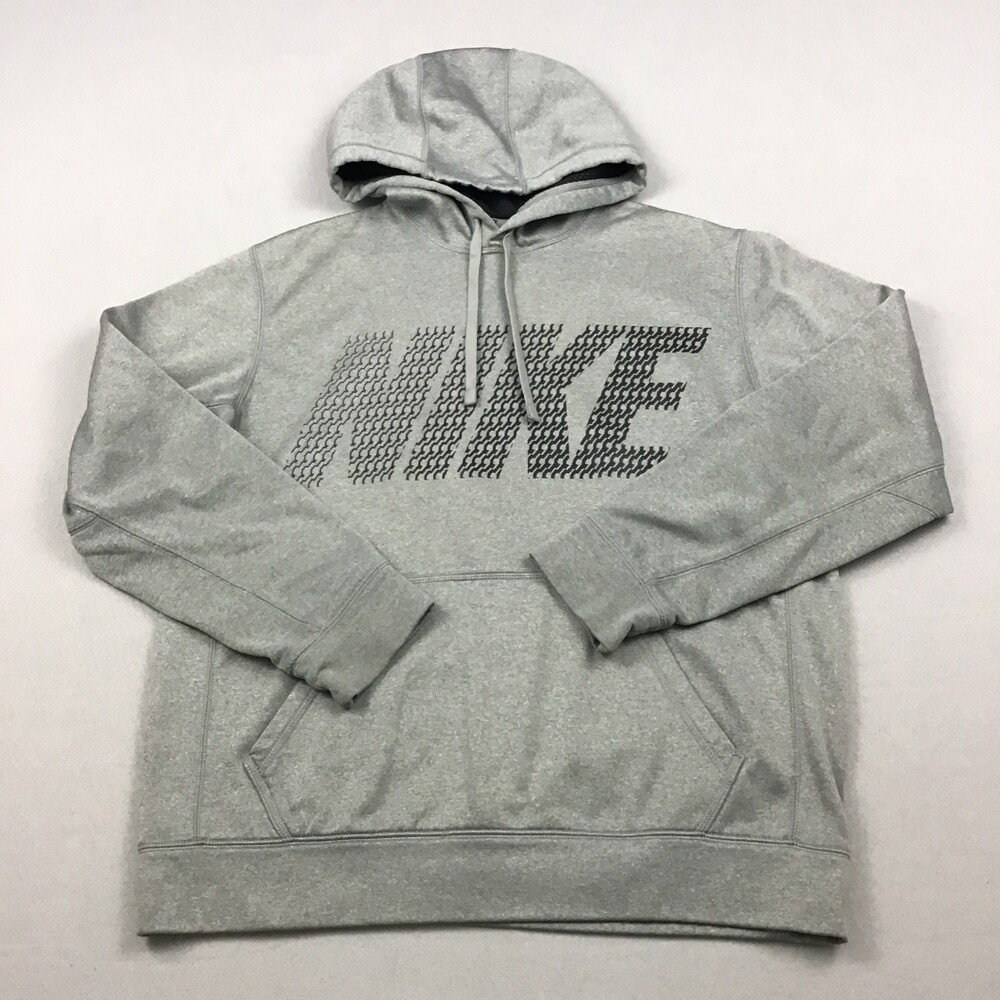 Nike Hoodie Men Medium Gray Pullover Block Spell Out Therma Fit Pockets M